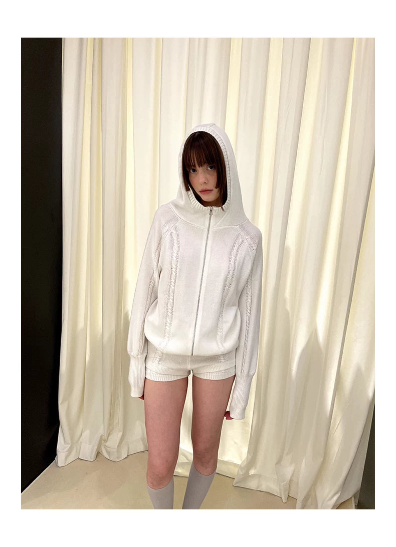 Zipper Knit Hoodie & Knit Shorts Setup