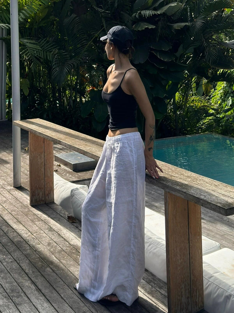 Pantalones sueltos de lino blanco