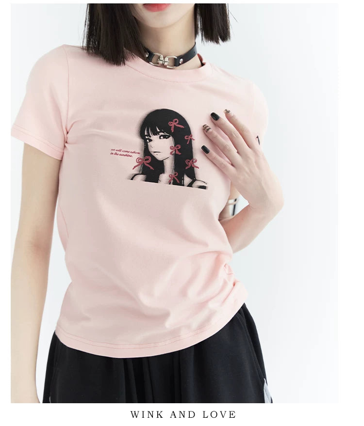 Girl Print Slim Fit Sleeve T-Shirt
