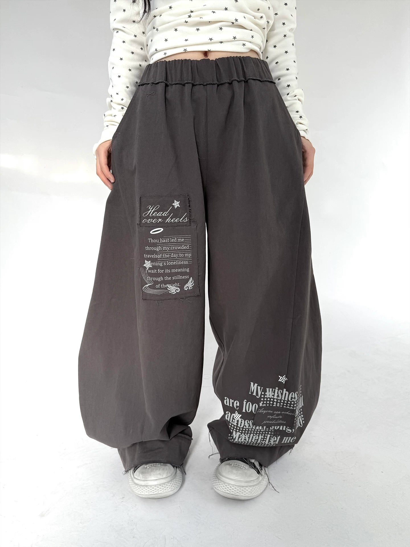 Letter Print Elastic Waist Wide Leg Sweatpants