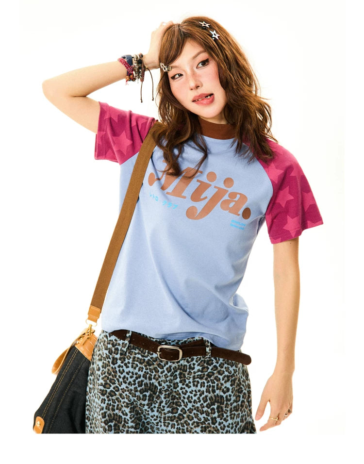 Raglan Sleeve Letter Print Fitted Short Sleeve T-Shirt