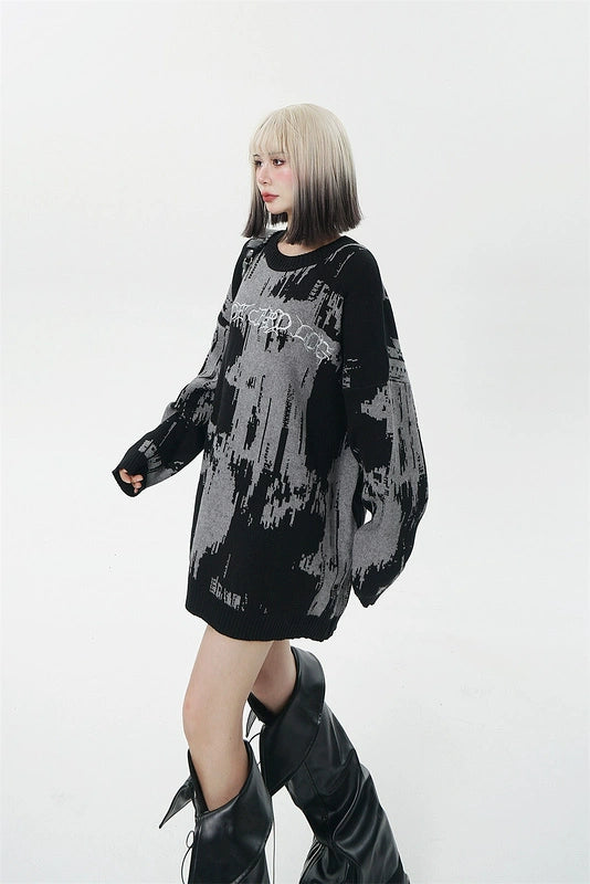 Loose Abstract Patterned Knit Sweater