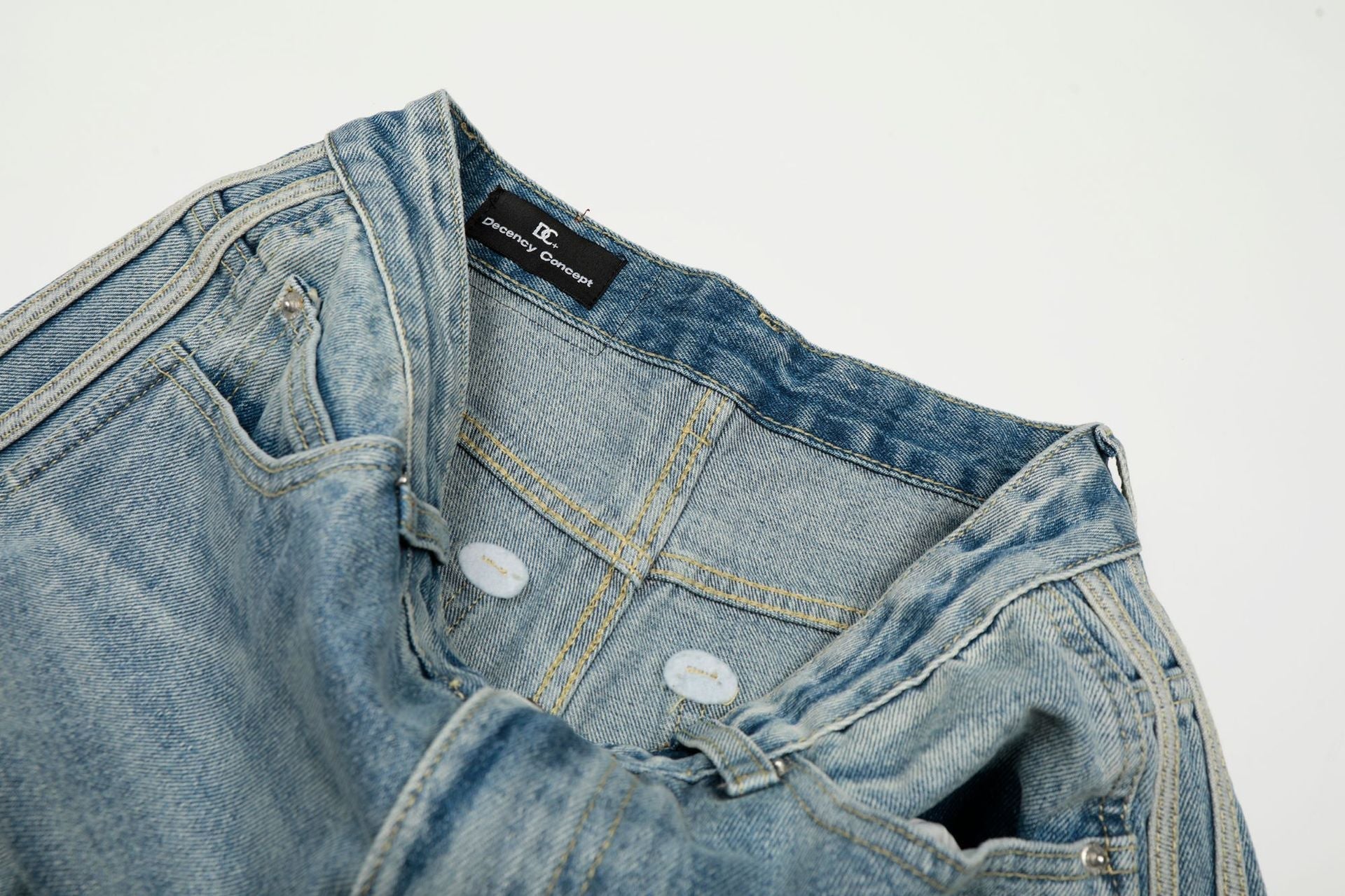 Washed Side Stripe Curved Denim Jeans