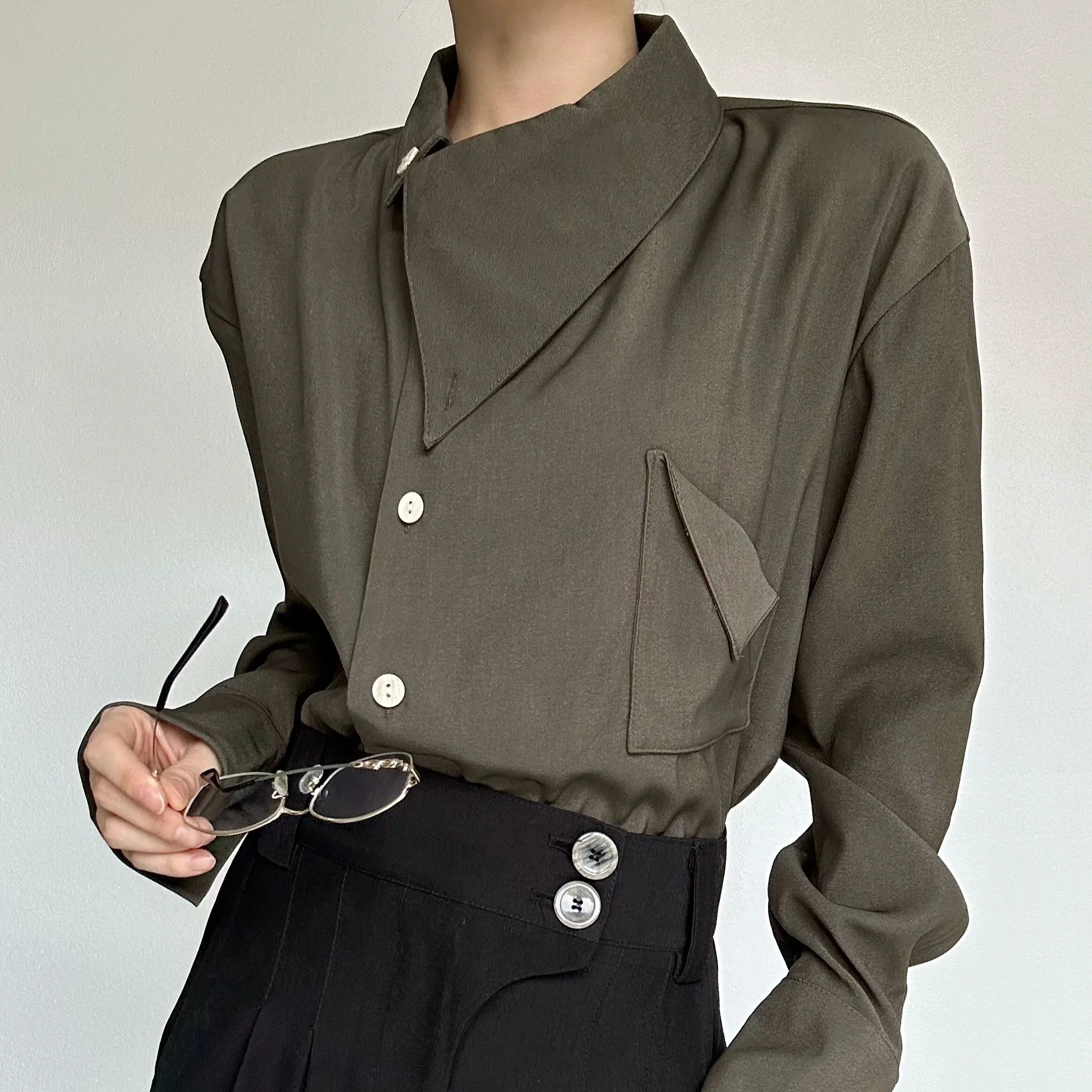 Asymmetric Neckline Long Sleeve Shirt