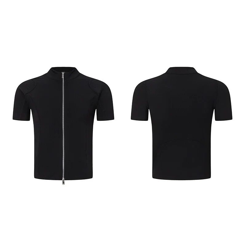 Plain Zip-Up Short Sleeve Shirt