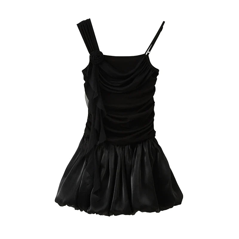 Rose Design A-Line Fluffy Tassel Slim Fit Dress