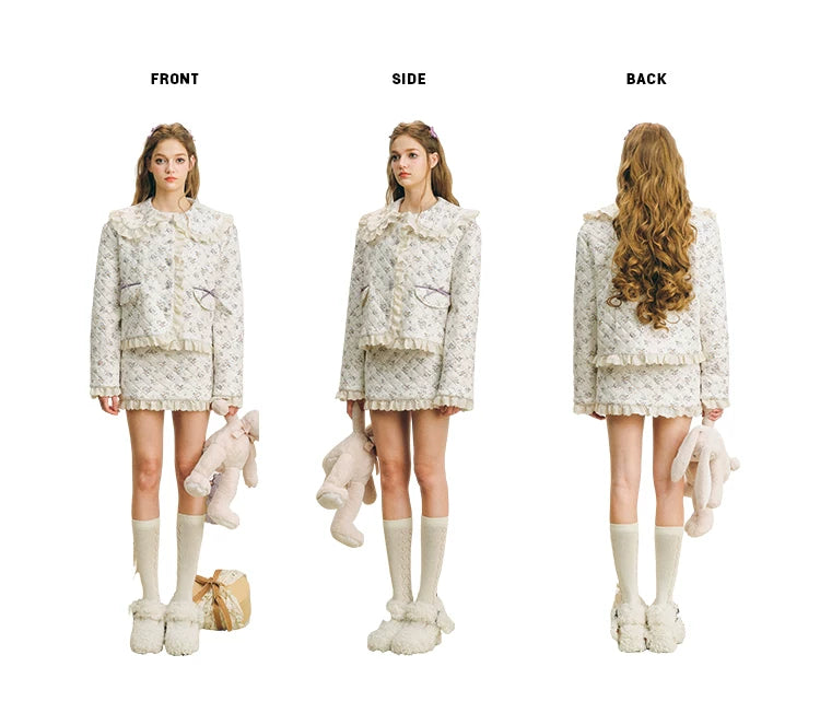 Lace Quilted Cotton Jacket & Short Skirt Setup