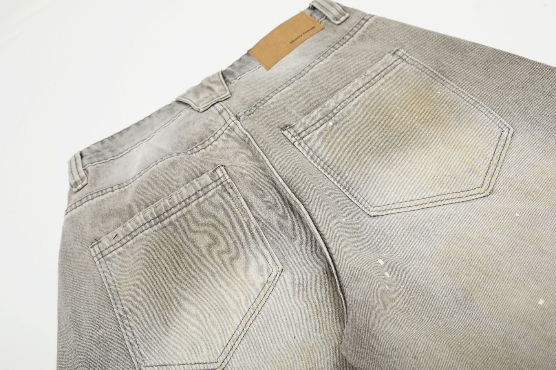 Ink Splash Damage Curved Wide Leg Denim Jeans