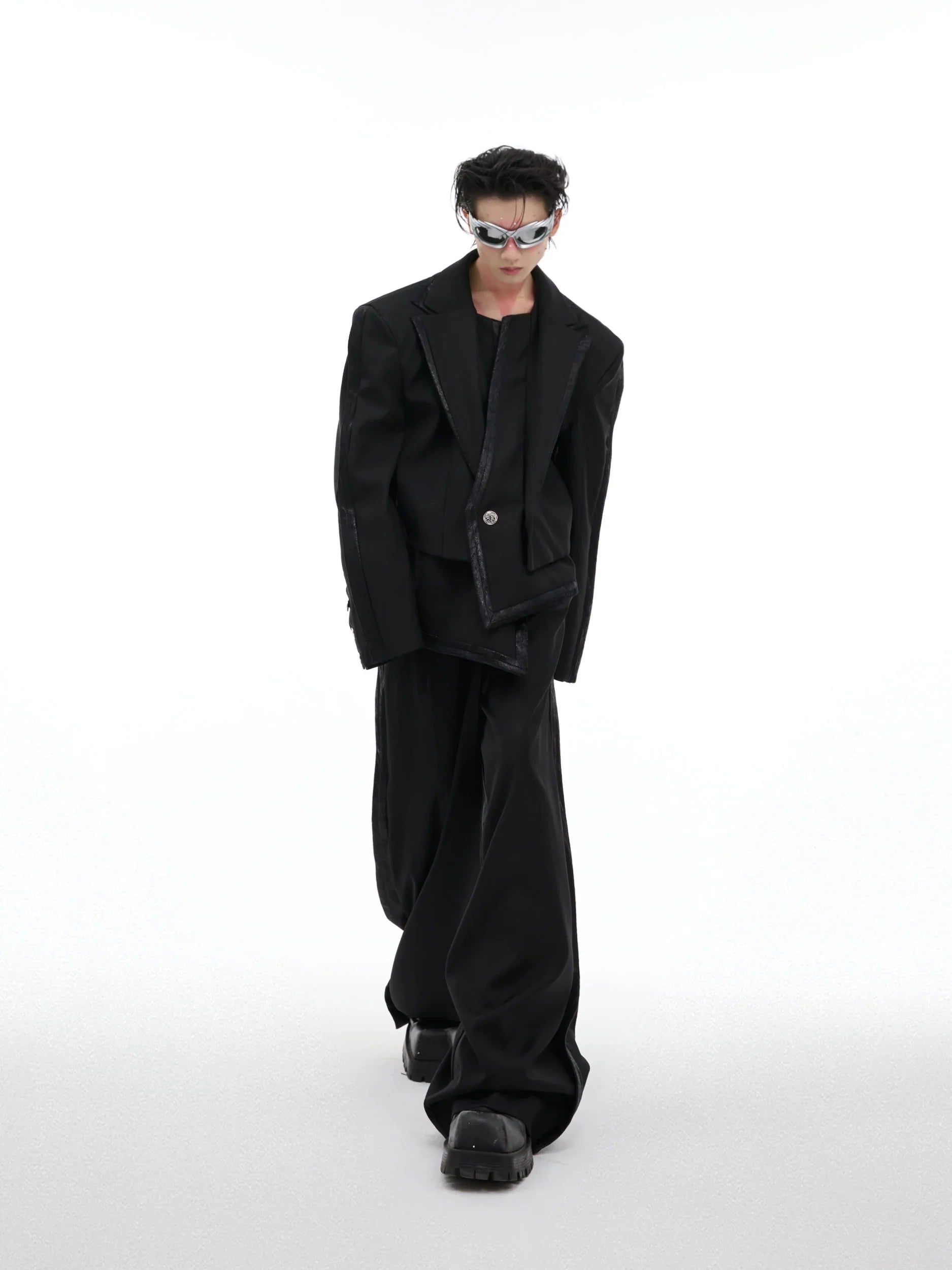 Irregular Layered Tailored Jacket  & Wide-Leg Straight Trousers Setup