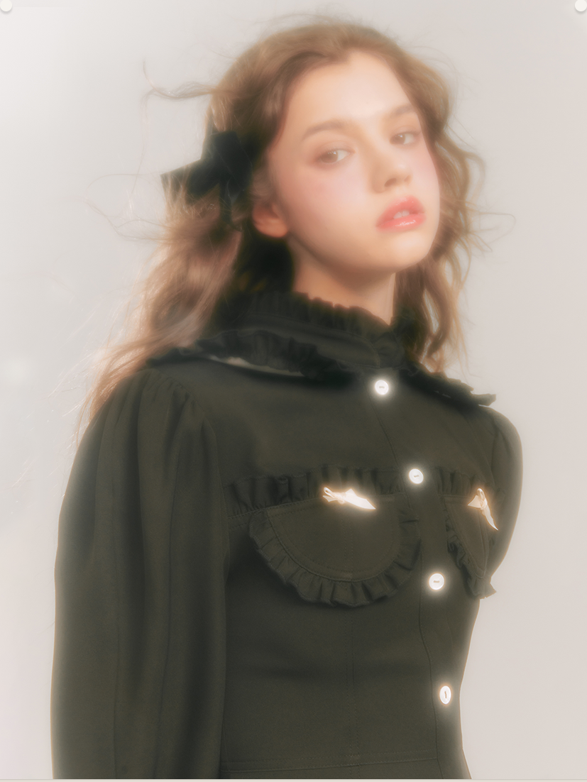 Double Neck Long Sleeve Shirt Dress