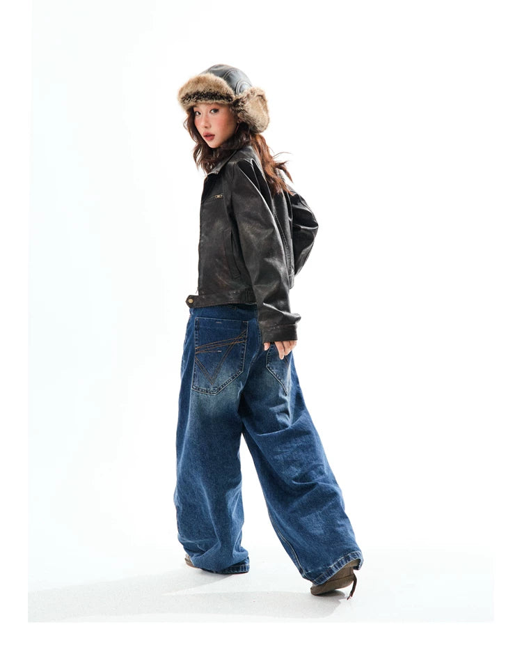 PU Leather Washed Zipper Short Length Jacket