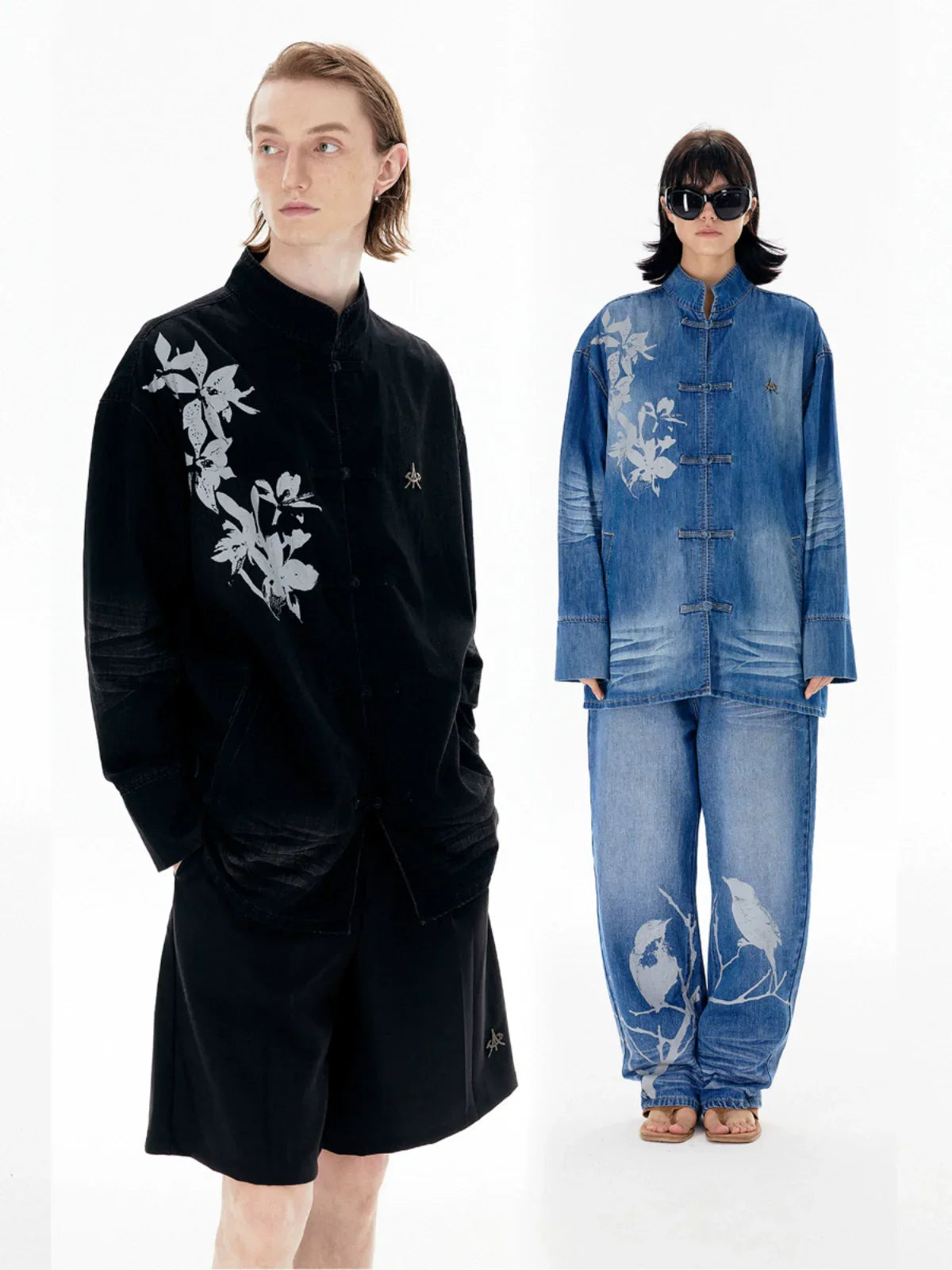 Washed Oversize Chinese Style Denim Shirt