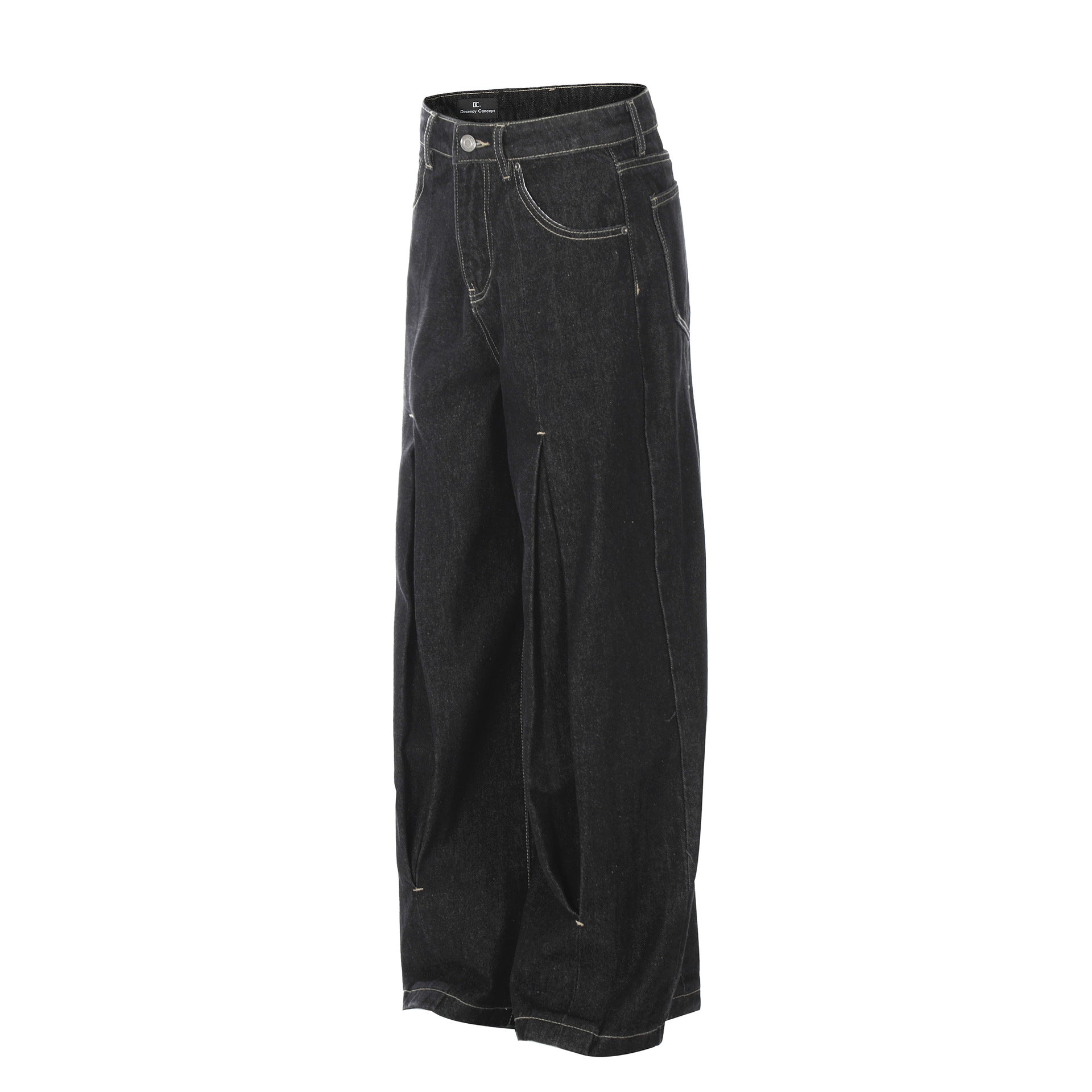 Washed Wide Leg Curved Denim Jeans