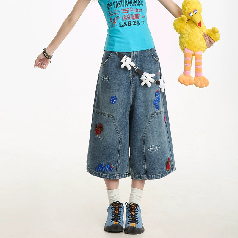 Fun Embroidered Denim Jort