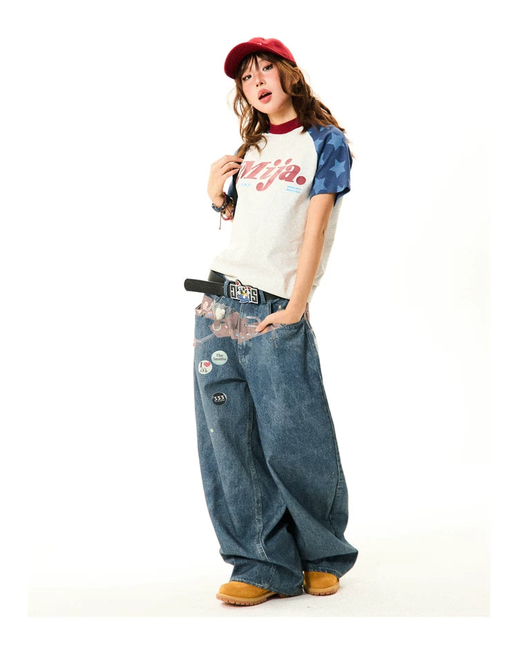 Raglan Sleeve Letter Print Fitted Short Sleeve T-Shirt
