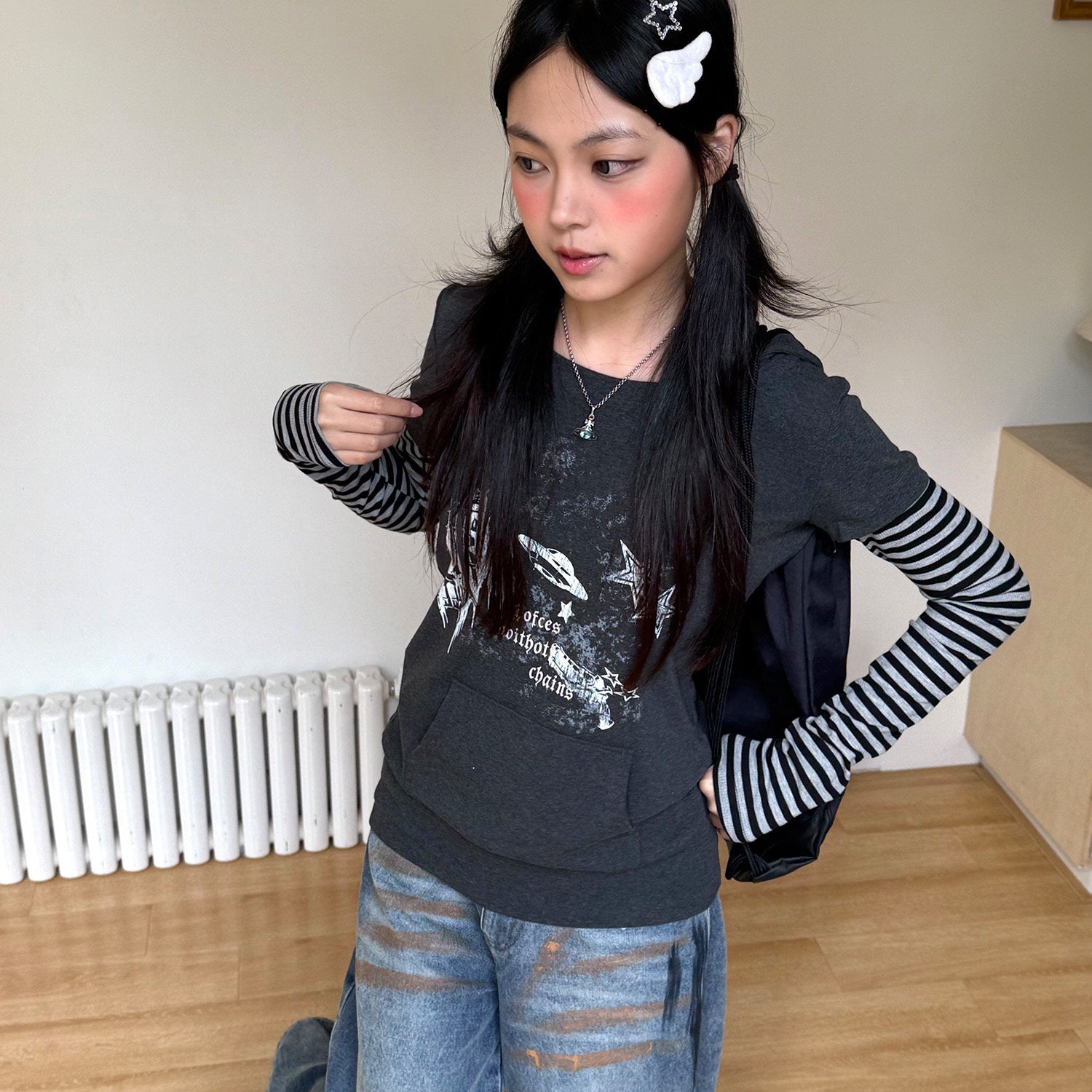 Stripe Patchwork Pullover Hoodie