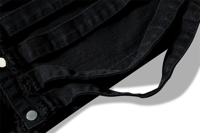 Gilet di jeans con cappuccio e scheletro traforato