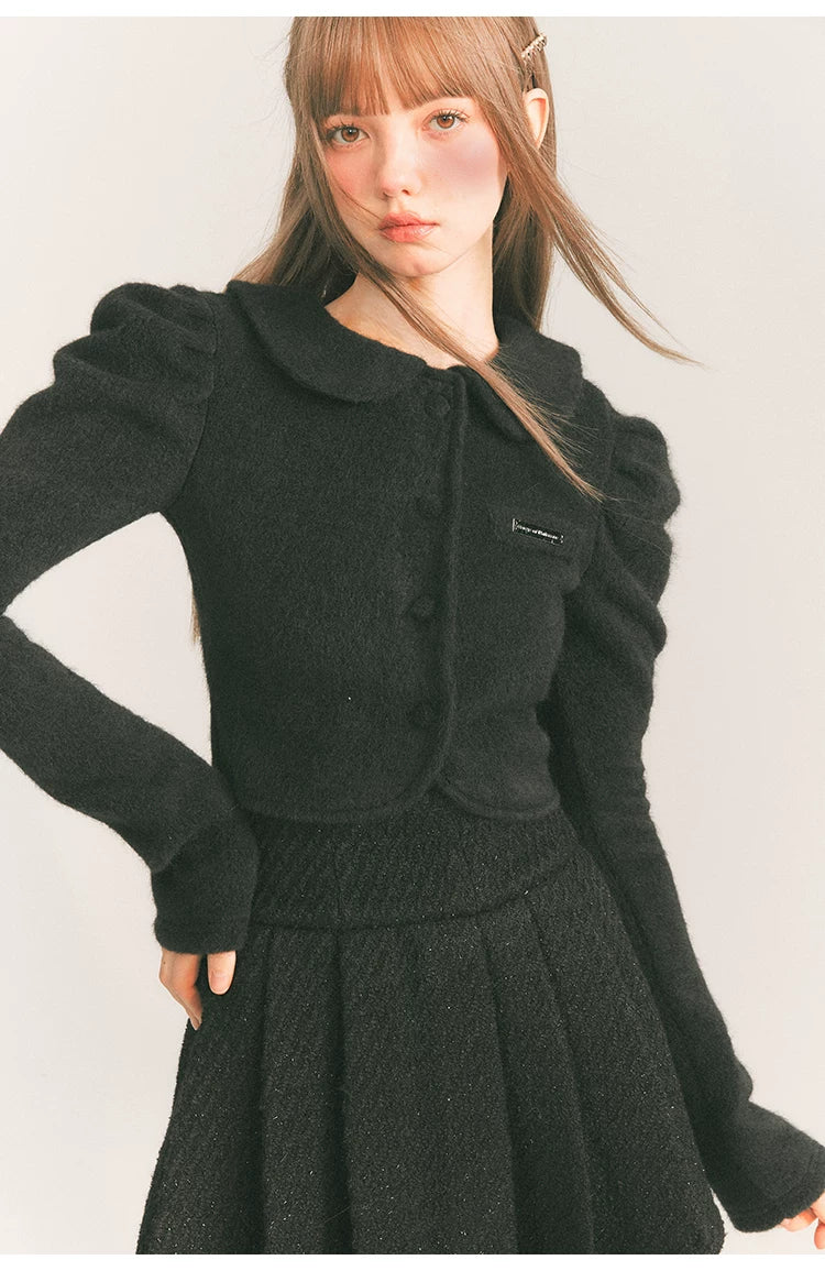 Cropped Round Collar Button Jacket