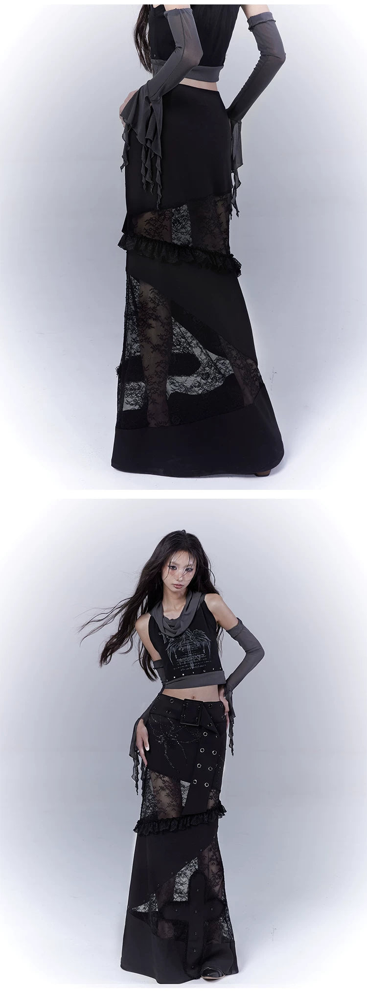 Lace Patchwork Low Waist Skirt