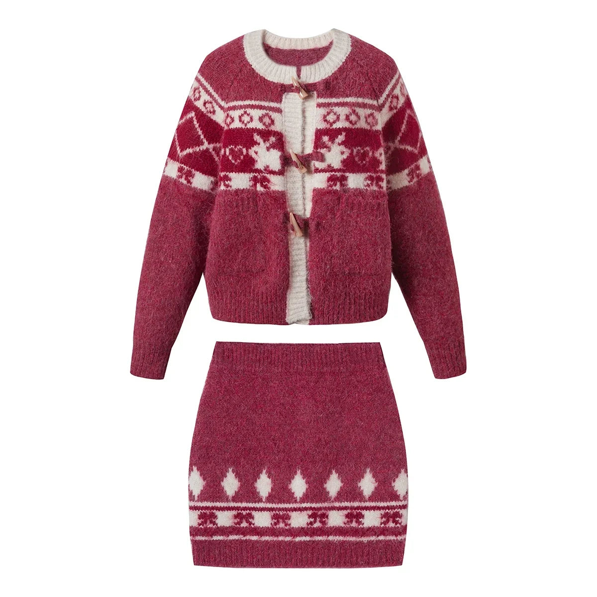 Jacquard Knit Sweater & Short Skirt Setup