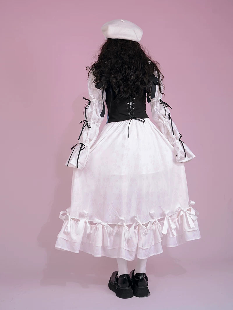 Irregular Bow Elastic Waist Long Skirt
