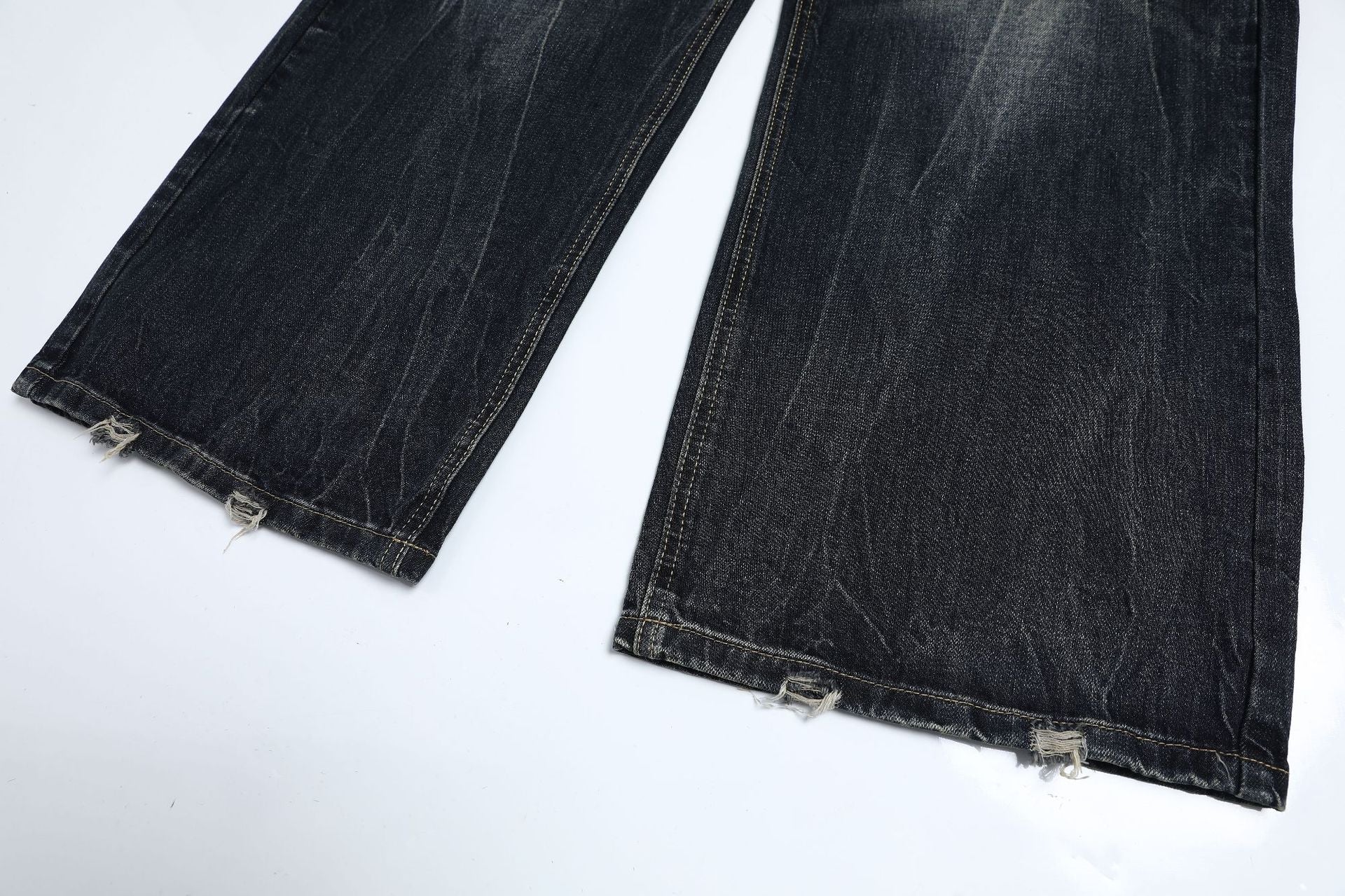 Fake Layered Leopard Print Wide Leg Denim Jeans