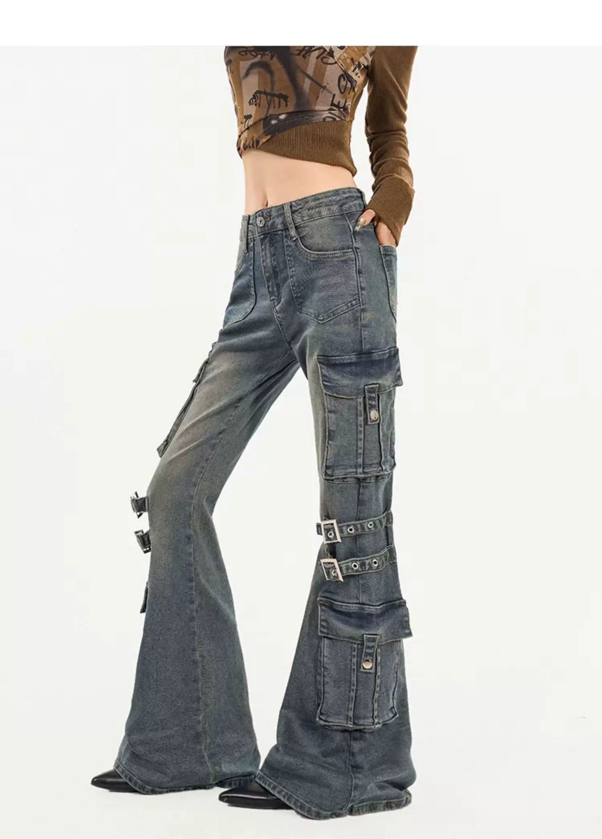 Utility Heavy Craft Slimming Flare Cargo Denim Jeans
