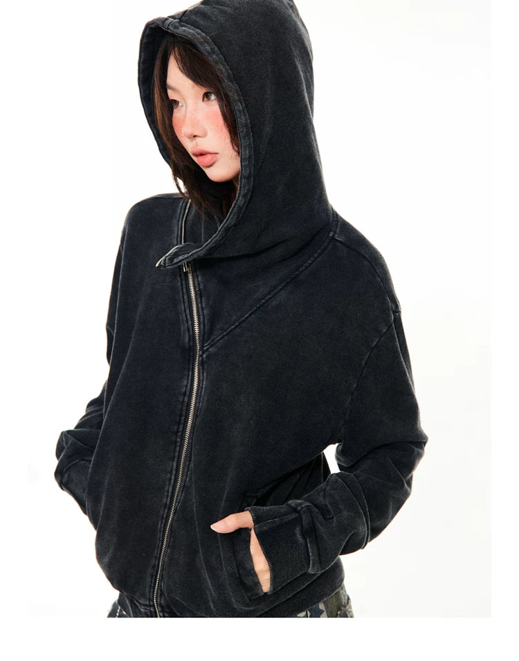 Asymmetrical Zipper Oversize Hooded Jacket