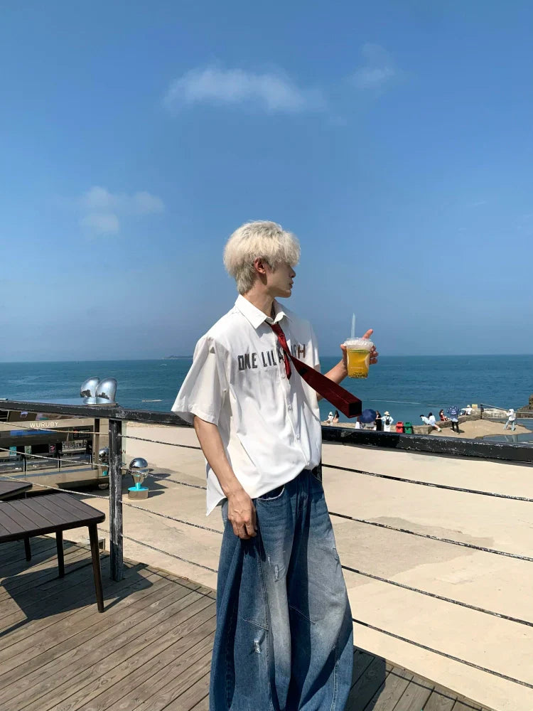Letter Print Oversize Short Sleeve Shirt