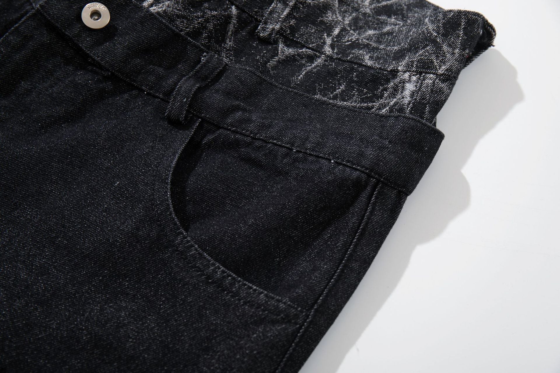 Double Waist Marble Panel Wide Leg Denim Jeans