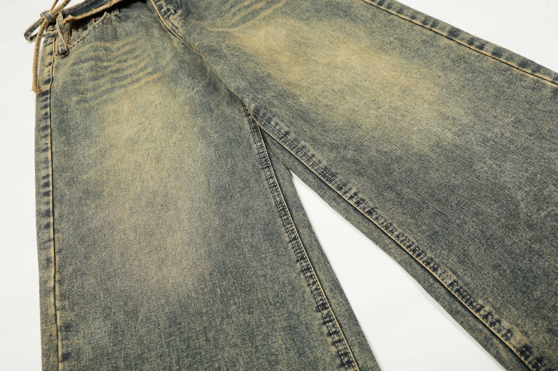 Washed Layered Fade Wide Leg Denim Jeans