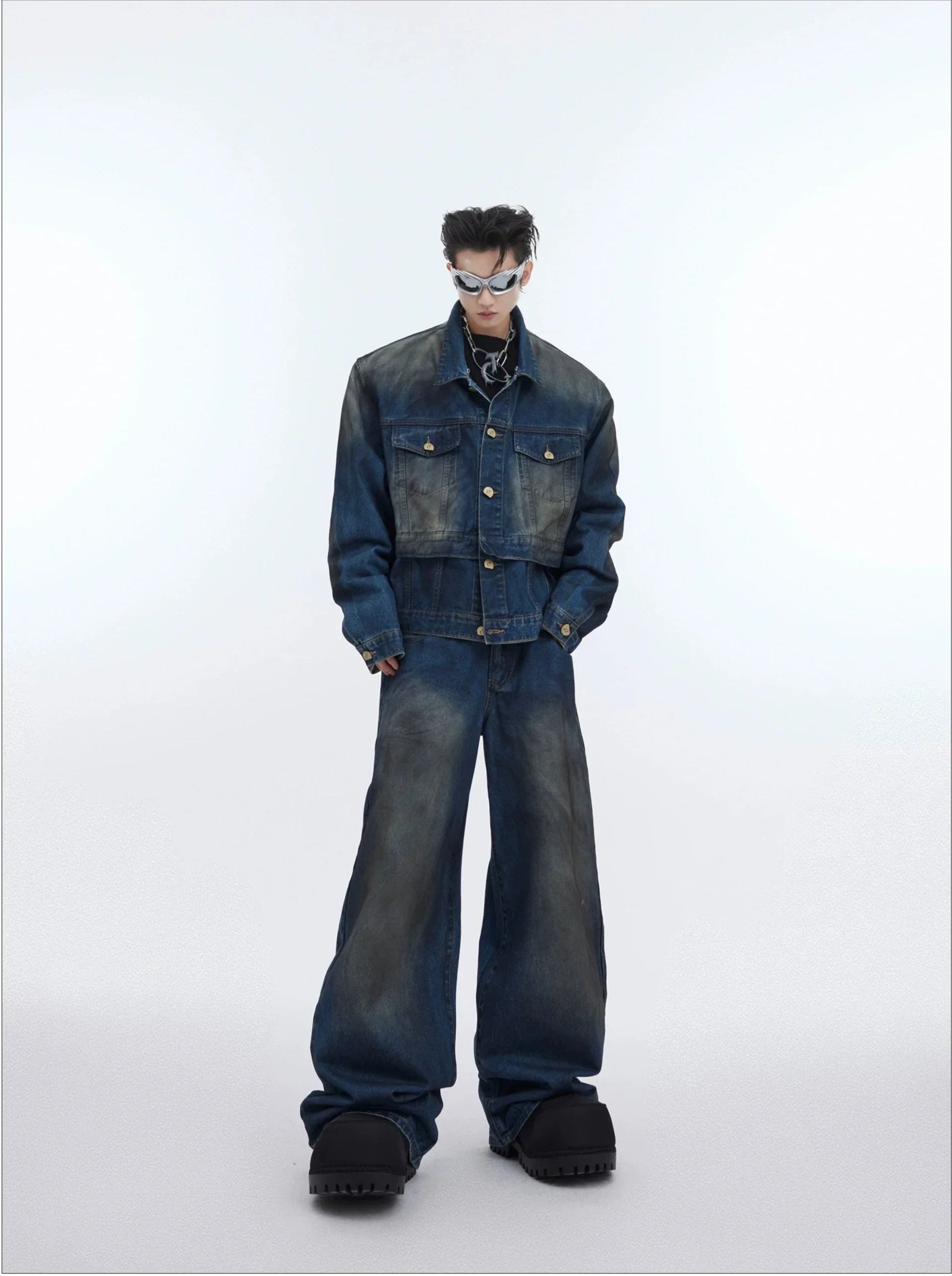 Double Layered Denim Jacket & Wide-leg Denim Jeans Setup