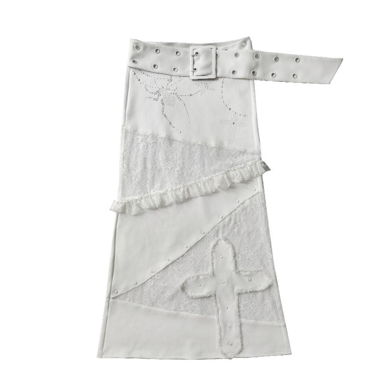 Lace Patchwork Low Waist Long Skirt