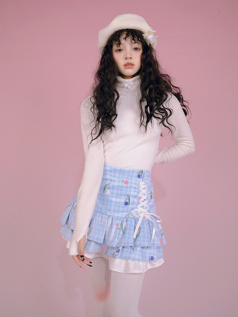 Flower Print Bow Skirt Na8271-K