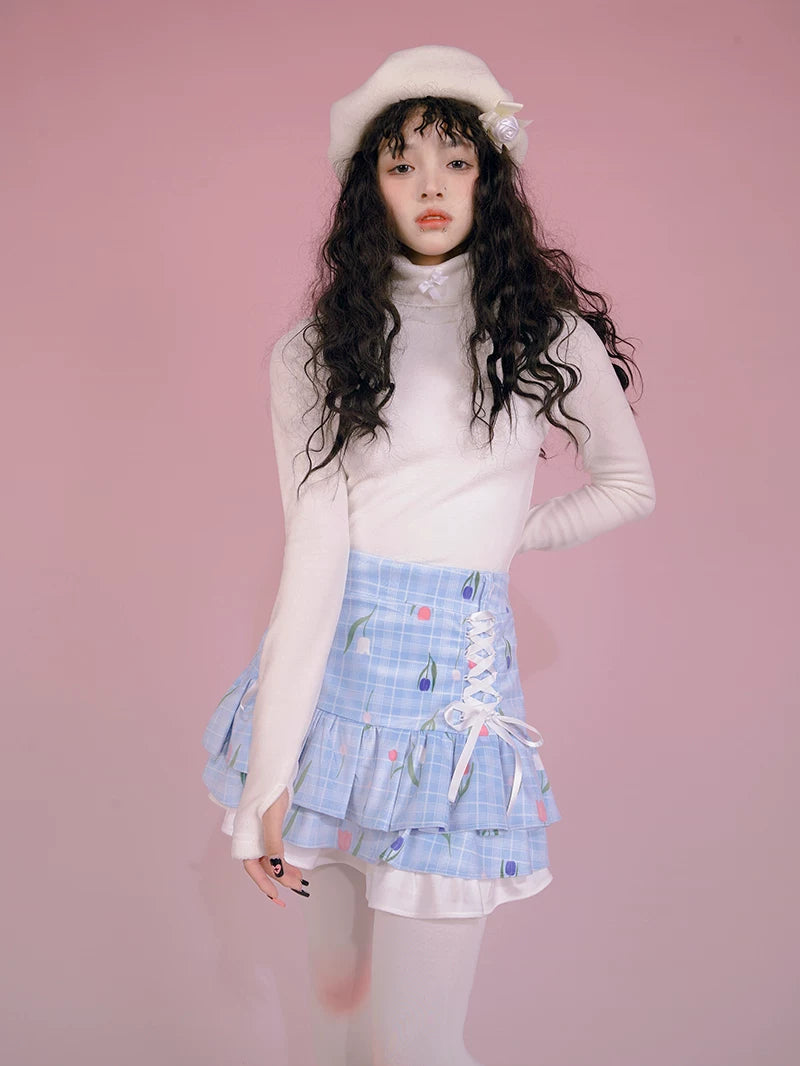 Flower Print Bow Skirt Na8271-K