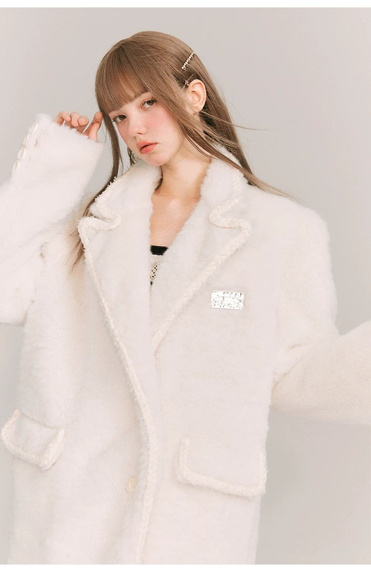 Loose Plain Fake Woolen Jacket
