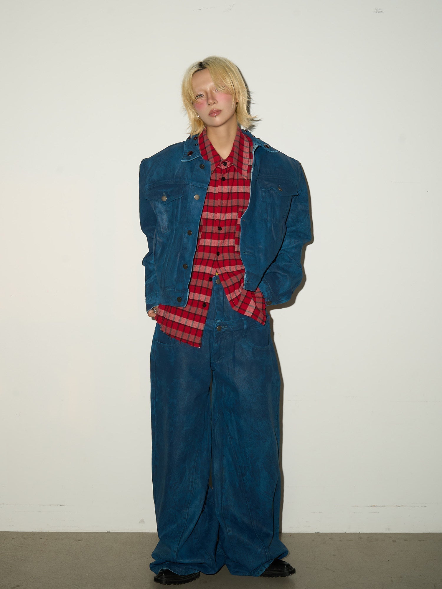 Washed Denim Jacket & Double Waist Wide Leg Denim Jeans Setup