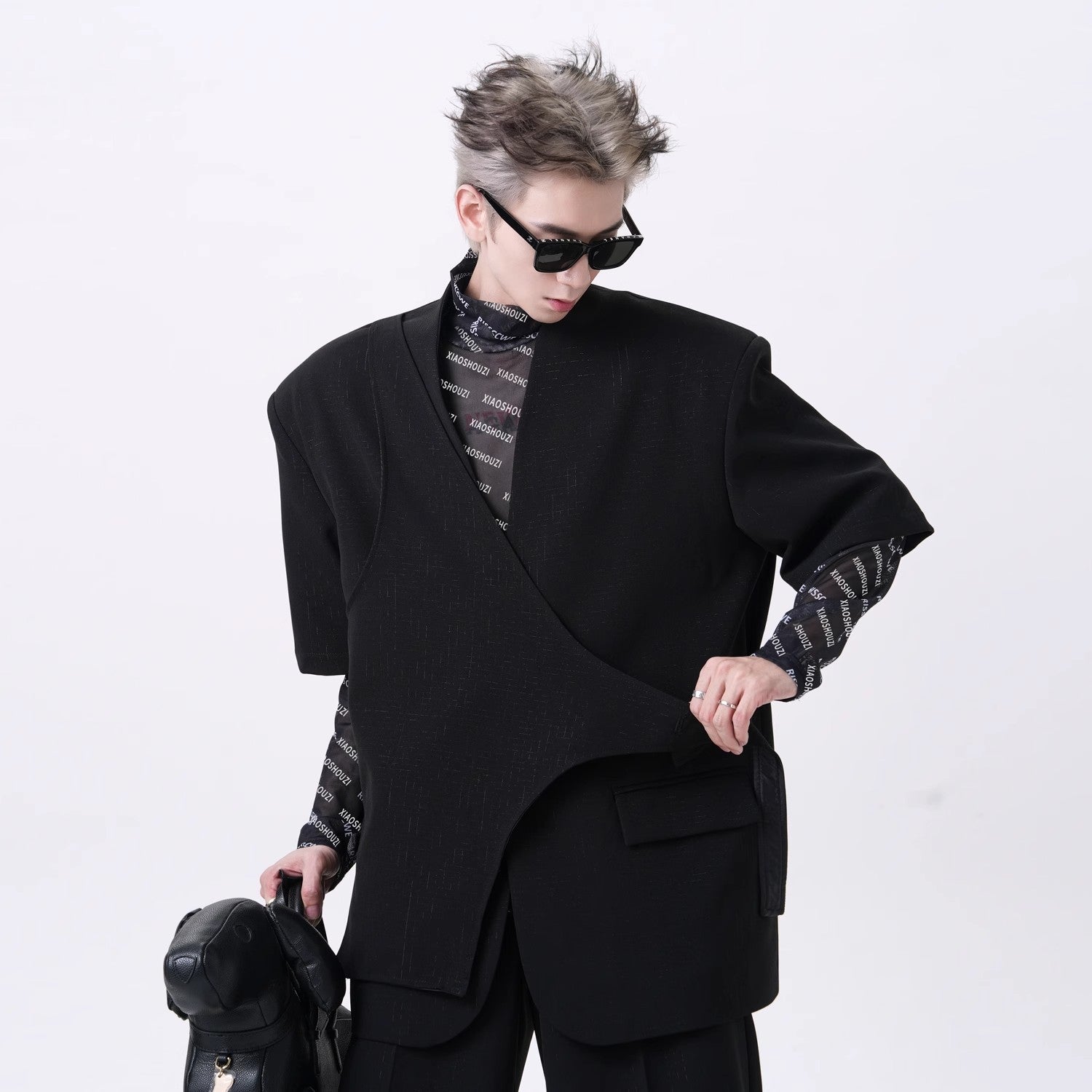 Short Sleeve Jacket & Wide-Leg Straight Trousers Setup