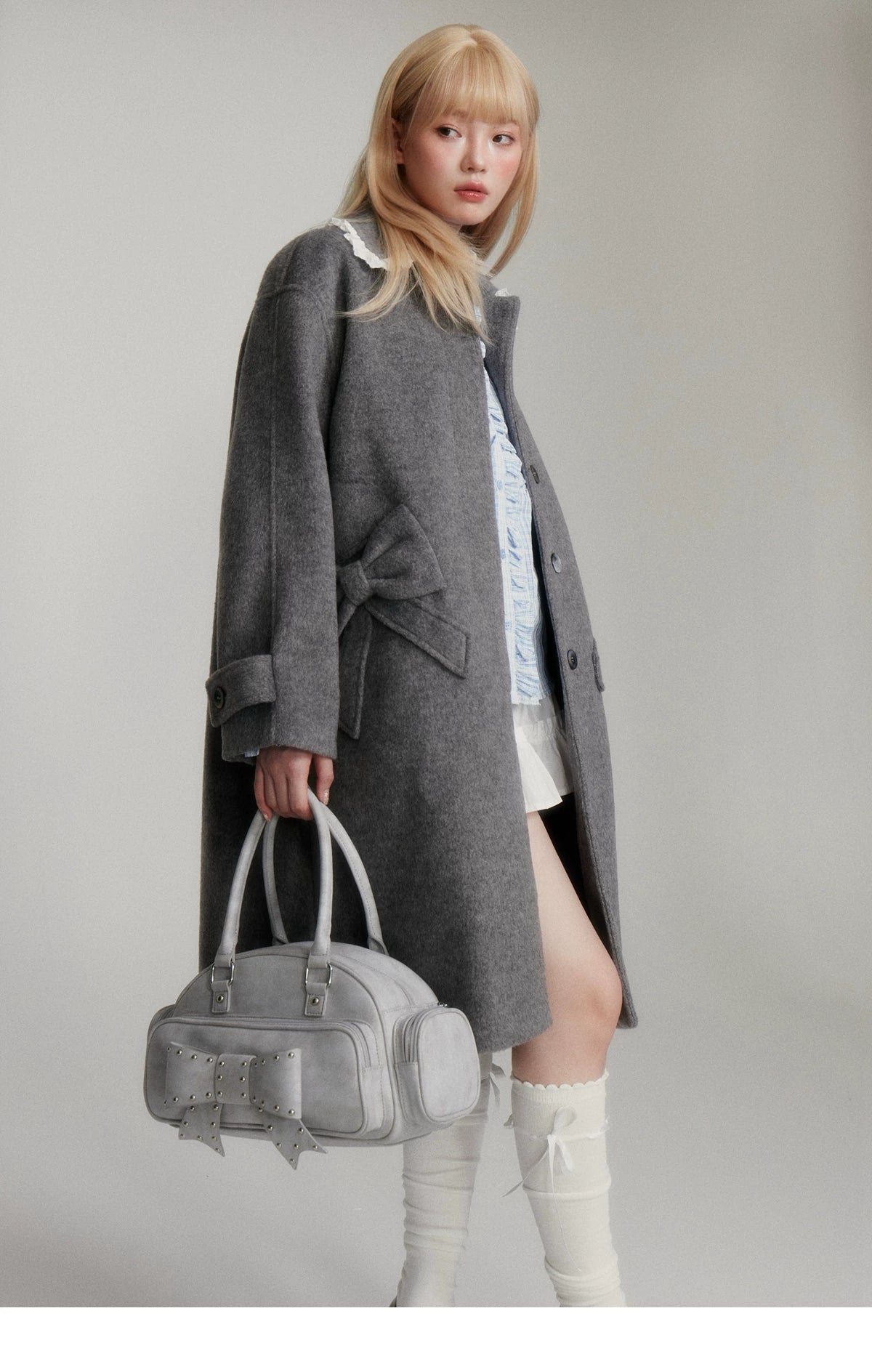 Lace Collar And Ribbon-Detail Coat