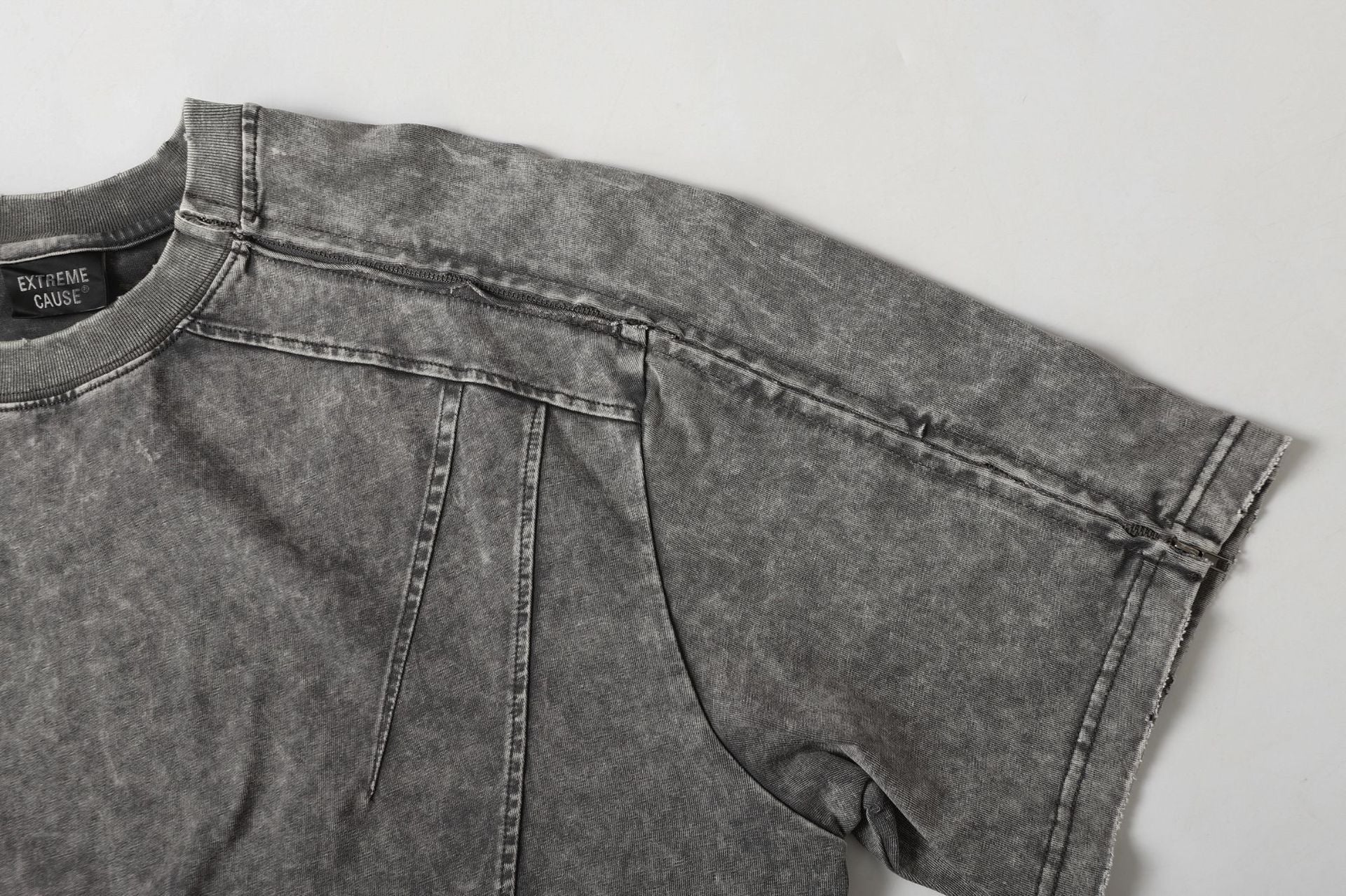 Washed Panel Design Zipper Detail Short Sleeve T-Shirt
