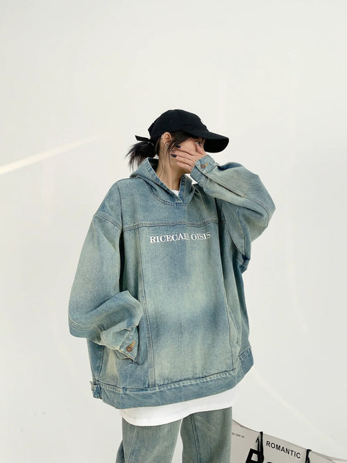 Sudadera con capucha de mezclilla oversize - Azul / M