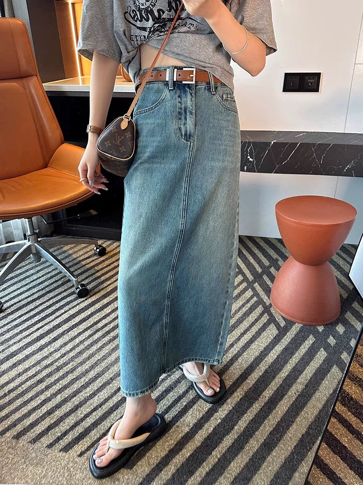 High-Waisted Denim Maxi Skirt