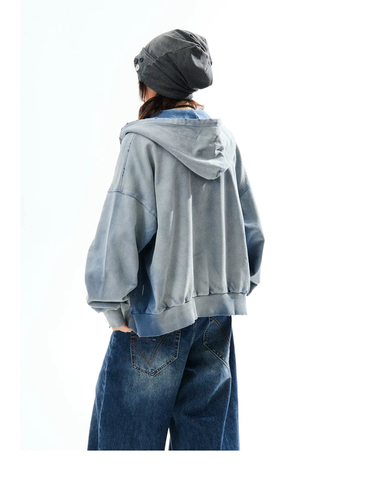 Washed Oversize Zip-Up Hoodie