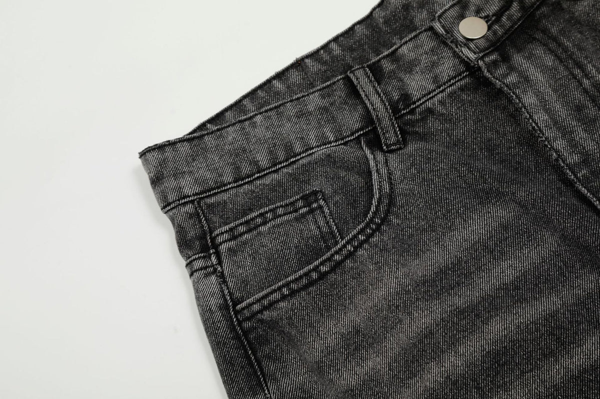 Washed Irregular Panel Wide Leg Denim Jeans