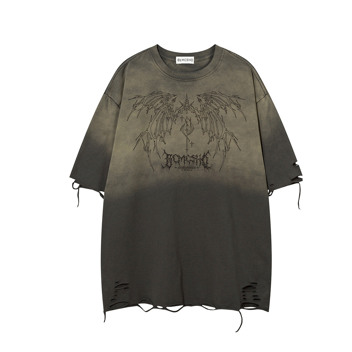 Gradient Wing Graphic Damage Short Sleeve T-Shirt