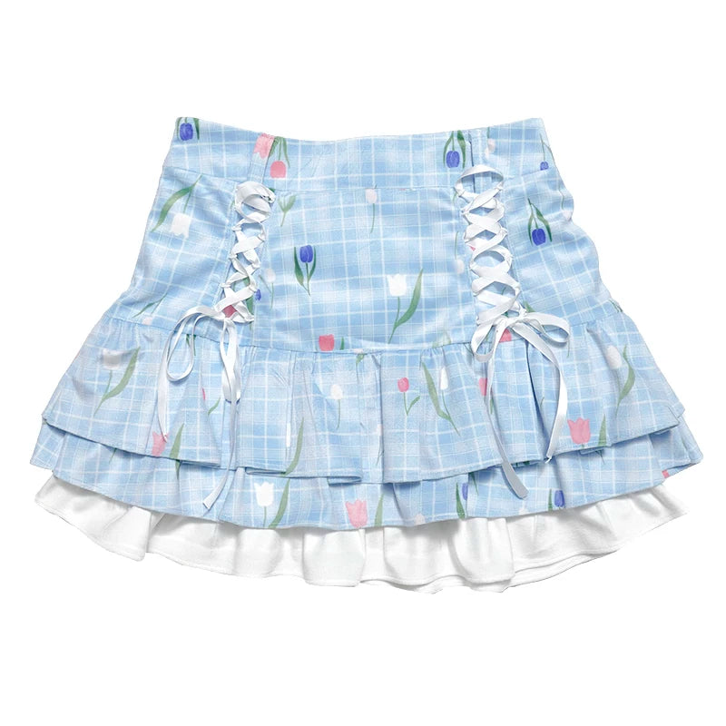 Flower Print Bow Skirt Na8271-K