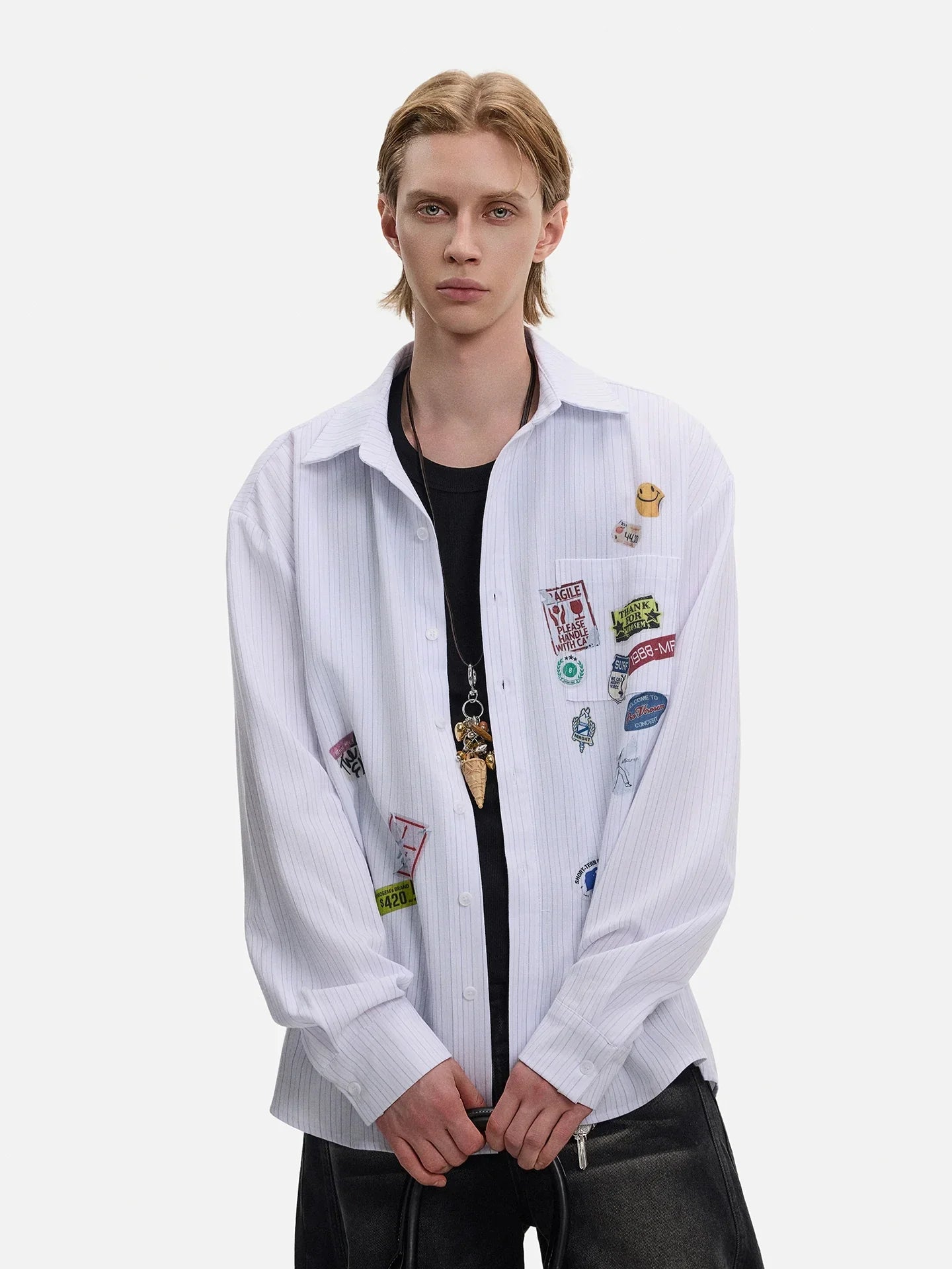 Patch Striped Long Sleeve Shirt