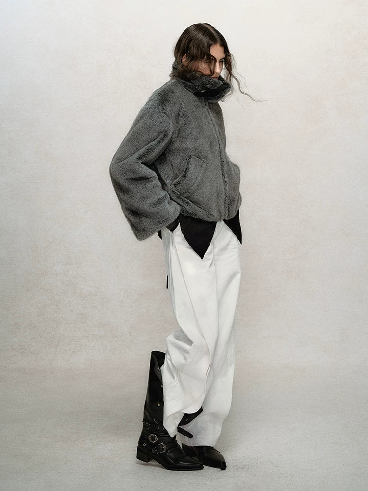 Reversible Short Fake Fur Zipper Jacket