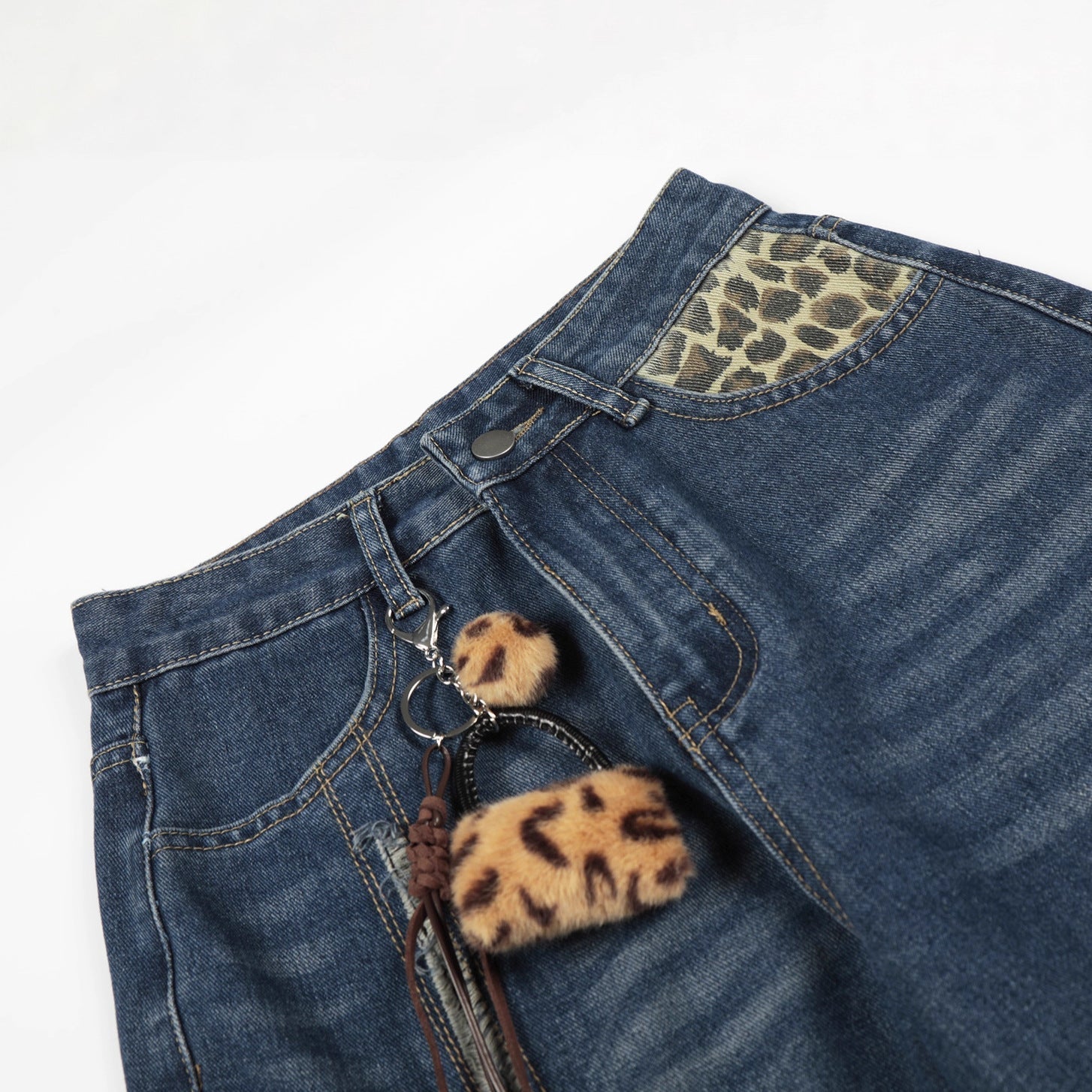 Leopard Print Cross Wide Leg Denim Jeans