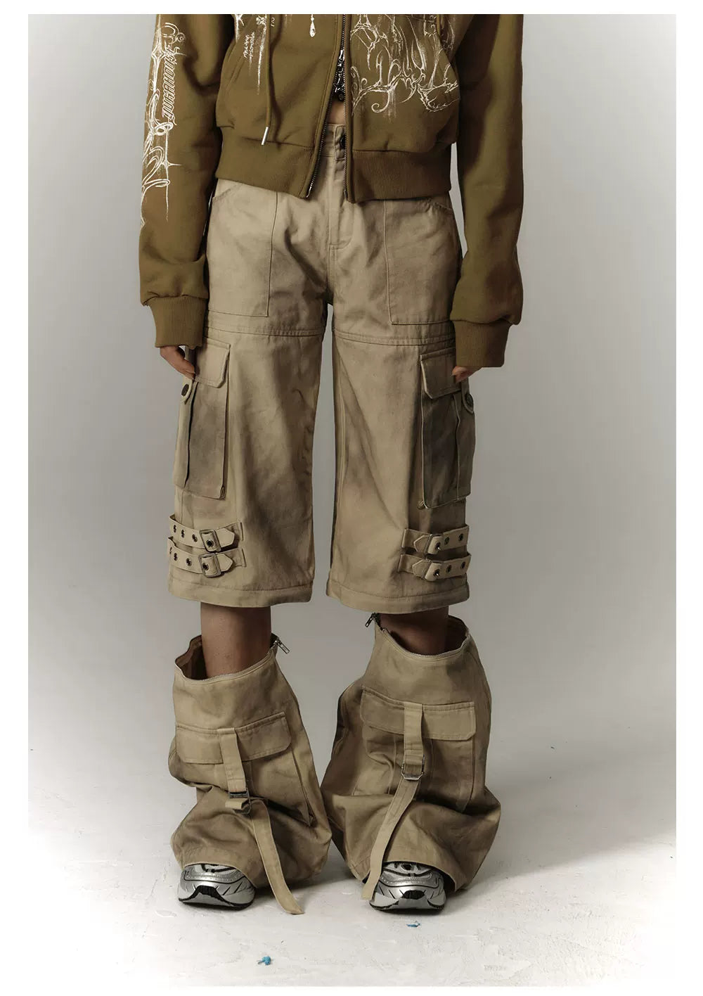Washed Damage Workwear Wide Leg Pants